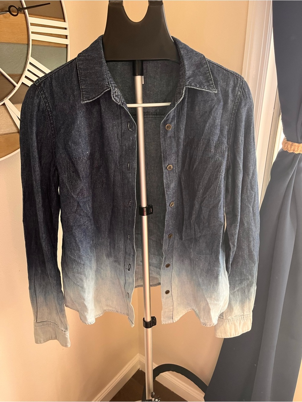 Women's Ombre Denim Button-Up Shirt Jacket - Blue
